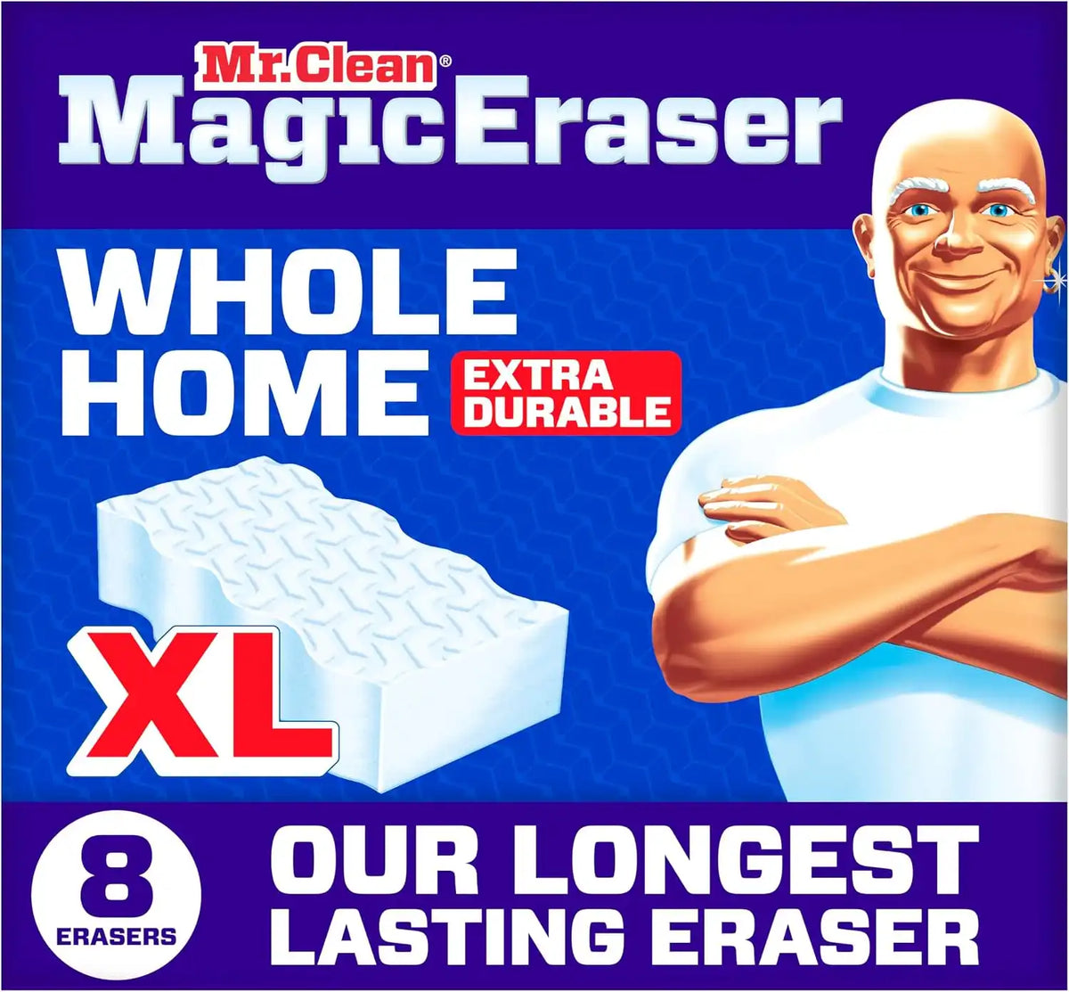 Mr. Clean Magic Eraser Sponge, All Purpose Cleaner, Long Lasting Cleaning Scrubber, Wall, Sneaker, Oven, Kitchen, Bathroom, Shower Cleaner, Cleaning Supplies, Whole Home Extra Durable XL, 8ct