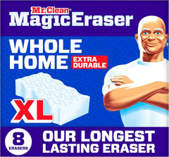 Mr. Clean Magic Eraser Sponge, All Purpose Cleaner, Long Lasting Cleaning Scrubber, Wall, Sneaker, Oven, Kitchen, Bathroom, Shower Cleaner, Cleaning Supplies, Whole Home Extra Durable XL, 8ct